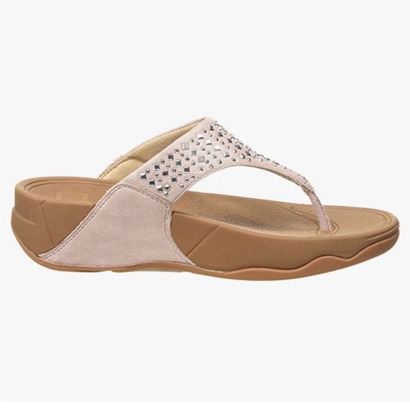 FitFlop Novy Sparkly Nude Toe-Tong Slide Sandals Woman’s 9 - Picture 1 of 13